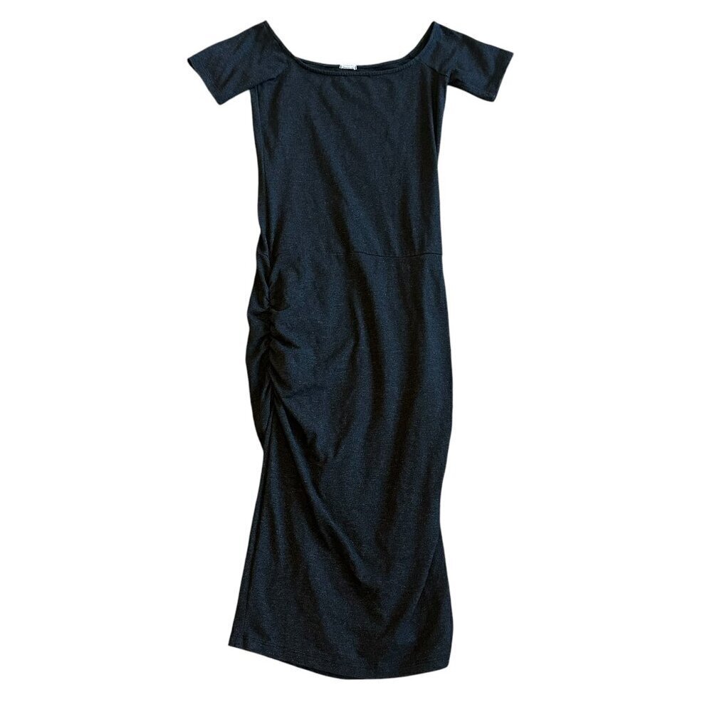 Monrow Grey Midi Length Ruched Stretch Dress Off-Shoulder Short Sleeve Size XS